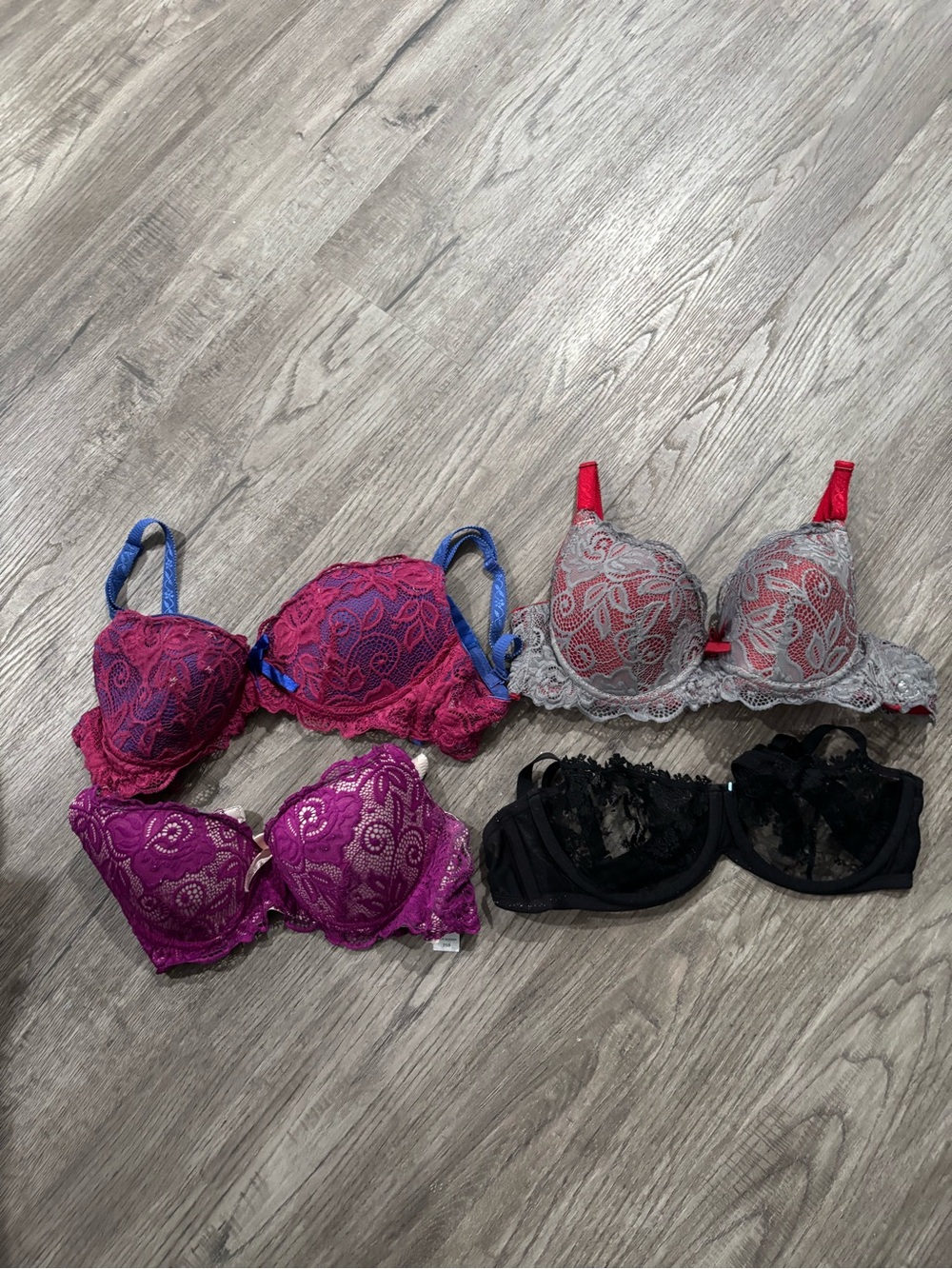 Lace Underwire Push Up Bras Bundle - Pink, Fuchsia, Gray & Black